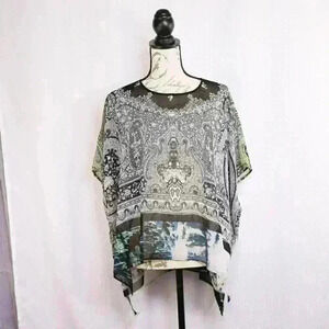Carmen Marc Valvo Size S sheer blue/white top tunic coverup